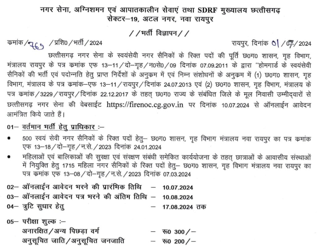 Home Guard Vacancy 2024 | Nagar Sena Bharti 2024 CG | नगर सैनिक भर्ती 2024 | पूरी जानकारी Free